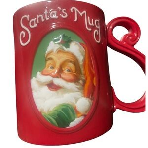 Hallmark Red “S” Scroll Handle Ceramic Mug, Reads “Santa’s Mug” EUC